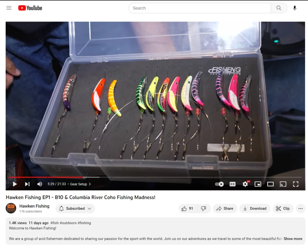 Screen Shot of the Simon lures from Hawken Fishing Youtube channel